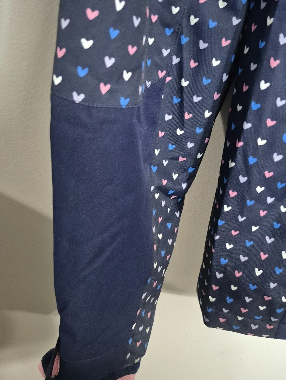 Lands' End Navy Hooded  Jacket with Pink Heart Print Girls Size XL 16